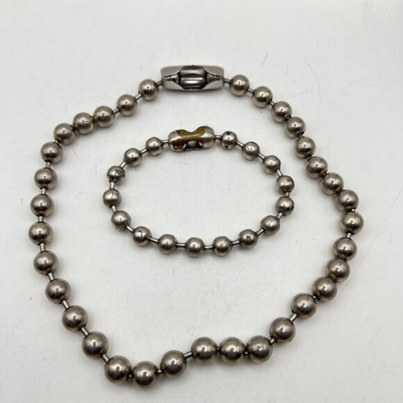 Bold Industrial Steel Ball Chain Necklace Bracelet Set 18.5" 8.5" 85.49g Unisex - Picture 2 of 10